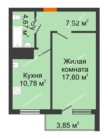 1 комнатная квартира 44,91 м² - ЖК Дом у Самолета