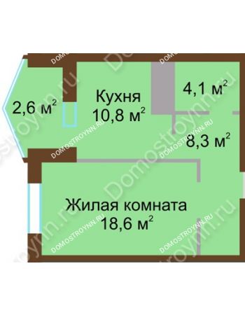 1 комнатная квартира 44,4 м² в ЖК Монолит, дом № 89, корп. 1, 2