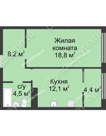 1 комнатная квартира 48 м² в ЖК Славянский квартал, дом № 5а, 7