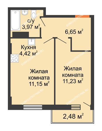 2 комнатная квартира 38,08 м² - ЖК Каскад на Ленина