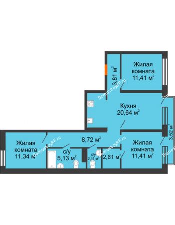 3 комнатная квартира 78,24 м² в Микрорайон Видный	, дом ГП-20