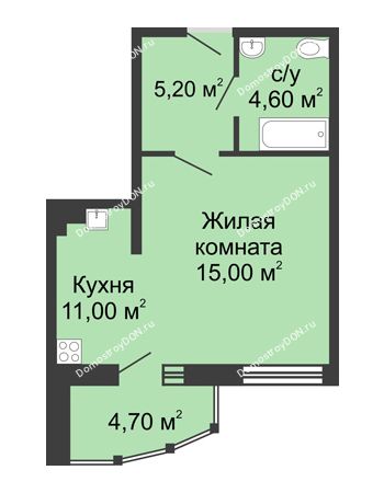 1 комнатная квартира 40,5 м² в ЖК Мега, дом № 118, секция 2