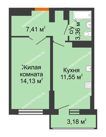 1 комнатная квартира 38,04 м² - ЖК Орбита