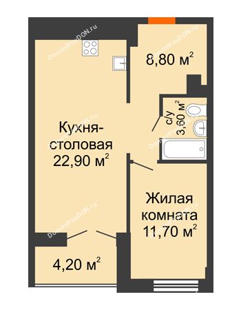 2 комнатная квартира 49,1 м² - ЖК Дом на Целиноградской, 12