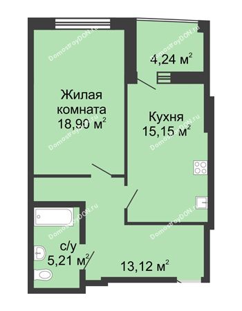 1 комнатная квартира 56,62 м² в ЖК Тихий Дон, дом № 2