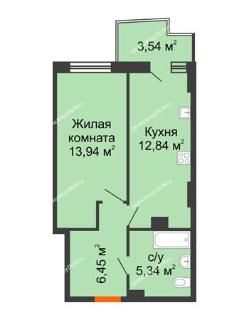 1 комнатная квартира 39,64 м² в ЖК Город у реки, дом Литер 7
