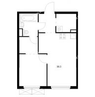 1 комнатная квартира 38,3 м² в ЖК Савин парк, дом корпус 10 - планировка
