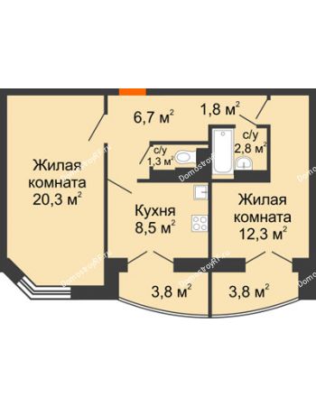 2 комнатная квартира 58,3 м² - ЖД По ул. Б.Хмельницкого, 25