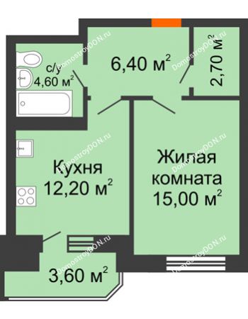 1 комнатная квартира 44,5 м² в ЖК Звездный-2, дом № 3