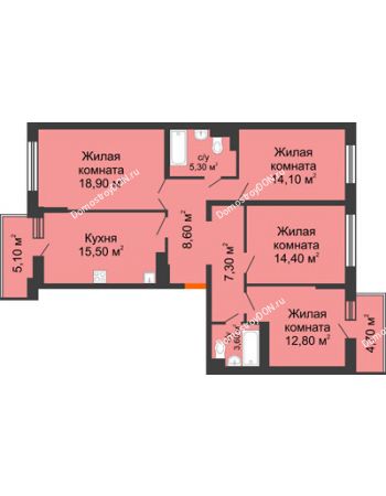 4 комнатная квартира 106 м² в ЖК Династия, дом Литер 2