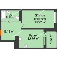 1 комнатная квартира 49,68 м², ЖК Пешков - планировка