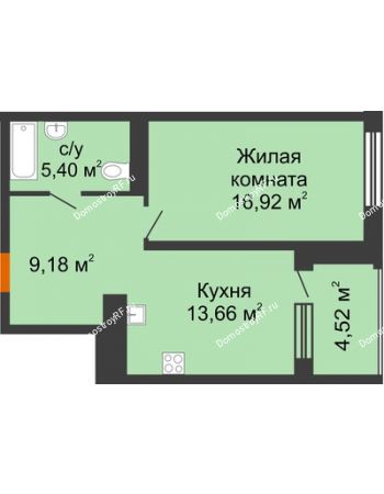 1 комнатная квартира 49,68 м² - ЖК Пешков